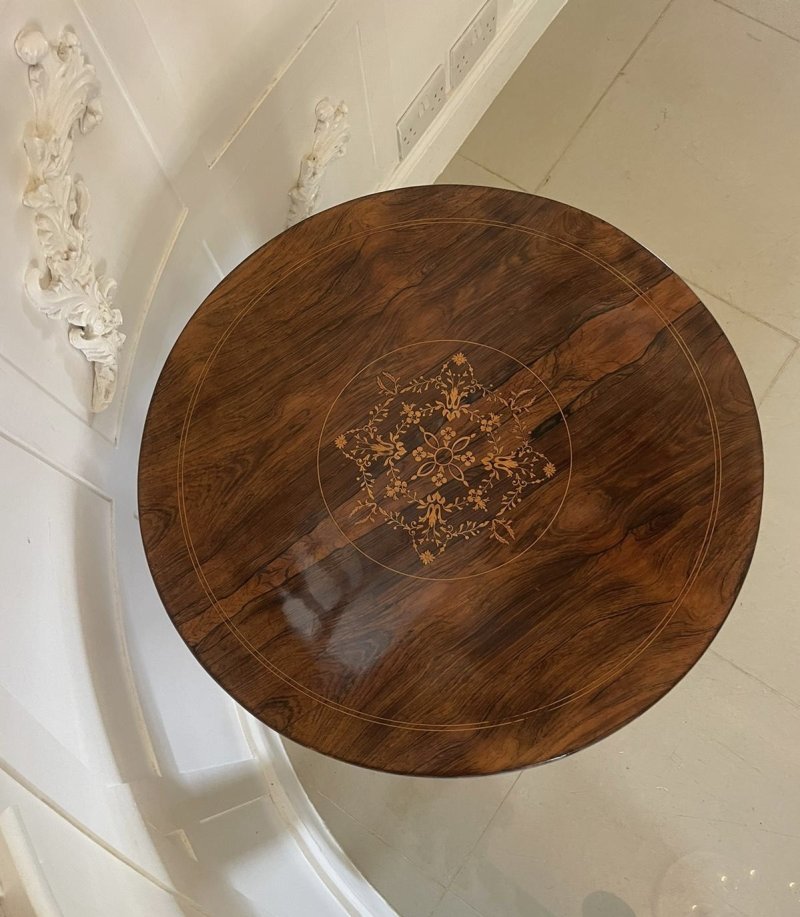 Outstanding Quality Antique Rosewood Inlaid Circular Lamp Table - Image 5
